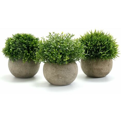 3 Pcs Indoor Artificial Plants, Plastic Fake Plants with Gray Pot Artificial Grass Decoration for Outdoor Wedding Office Table Garden New Home Gift, 9.5 x 13cm (1/5)