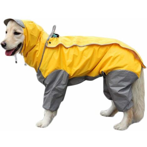 Dog Raincoat with Removable Hoodie, Outdoor Adjustable Drawstring, Magic Tape Waterproof Rain Jacket with Hood Collar Hole Yellow Size 20 (1/5)