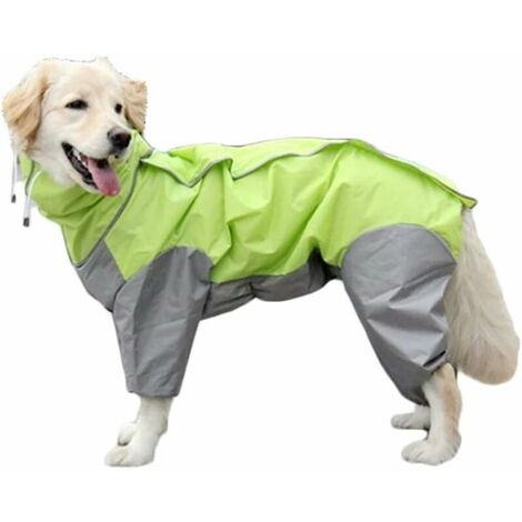 Dog Raincoat with Detachable Hood, Dog Coat with Adjustable External Drawstring, Rain Jacket with Hood and Neck Hole, 20 ((Green),20-25 lbs, (1/4)
