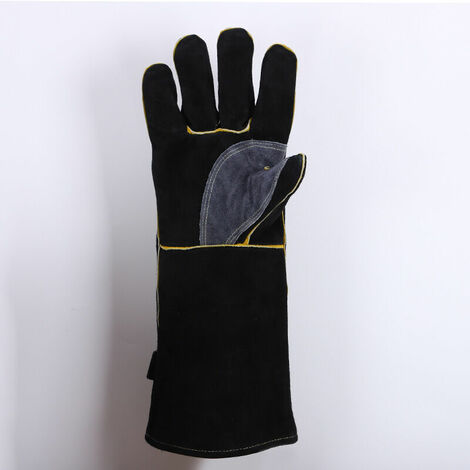 Extreme Heat & Fire Resistant Gloves Leather with Kevlar Stitching,Perfect for Fireplace, Stove, Oven, Grill, Welding, BBQ, Mig, Pot Holder, Animal Handling, Black-Grey 35cm (1/5)