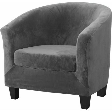 2 Pieces Tub Chair Slipcovers, 2 in 1 Stretch Velvet Armchair Slipcover with Cushion Cover, Non-Slip Sofa Slipcovers for Club Bucket Chairs (Upgraded Gray, Velvet)