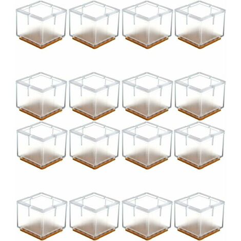16 x Silicone Floor Chair Leg Caps Chair Leg Protector Opening Caps Furniture Table Cover Table Furniture Chair Legs Foot Covers Square Leg Protectors 33-35MM (Transparent)
