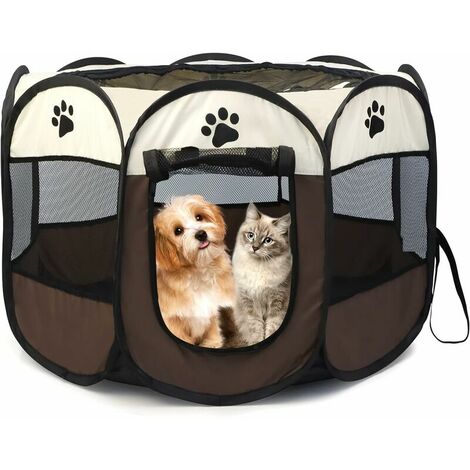 Puppy Playpen Playpen Collapsible Fabric Pet Tent Collapsible Pet Puppy Cat Rabbit Pig Playpen Cage Kennel--Brown737343cm