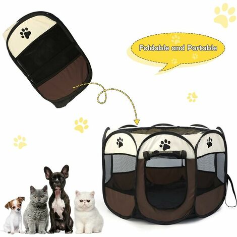 Puppy Playpen Playpen Collapsible Fabric Pet Tent Collapsible Pet Puppy Cat Rabbit Pig Playpen Cage Kennel--Brown737343cm