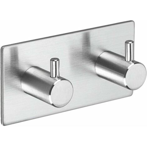 Coat hook with 2 hooks, in stainless steel, towel rack, family and office, self-adhesive (1/5)