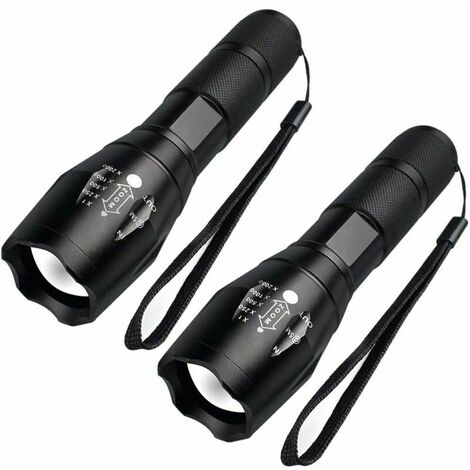 Mini LED Torch - LED Flashlight Military Child Torch, Zoomable, 5 Modes Adjustable Illumination Intensity, Super Bright 1000 Lumens, Shockproof, Anti-slip [Set of 2] (1/5)