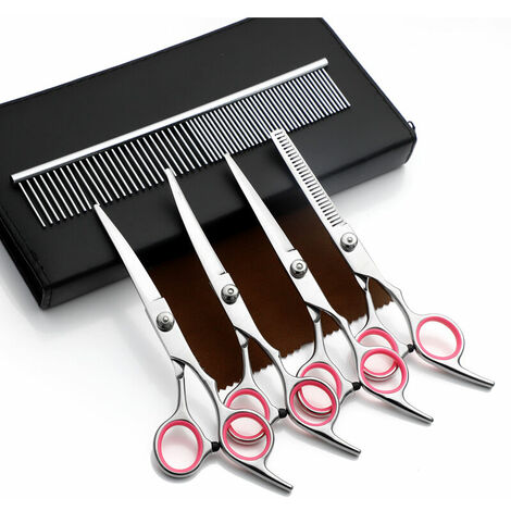Dog Grooming Scissors Set, Pet Grooming Clipper Kit - Thinning, Straight and Curved Scissors with Comb for Cat and More Pets (1/5)