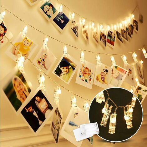 Photo Clip String Lights/40 LEDs/19.68ft(6m)Peg Light/Battery Powered LED Picture/Photo/Notes/Artwork Hanging Lights for Bedroom Birthday Wedding Part [Energy Class C] (1/5)