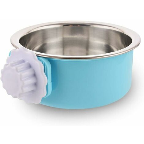 Detachable Stainless Steel Dog Bowl Crate Hanging Pet Bowl Cage Small Water Bowl Feeder Dog Food Cats Rabbits Birdsgreen Pet Supplies Small Blue with Flower Screw (1/5)
