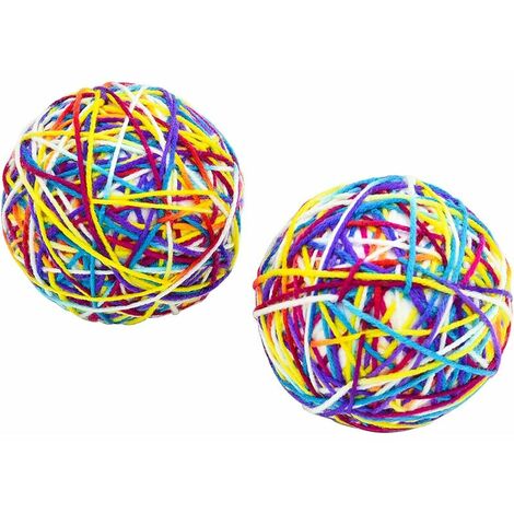 2 x Cat Ball Toy, Ball with Interactive Bell, Colorful Ball of Wool for Pets