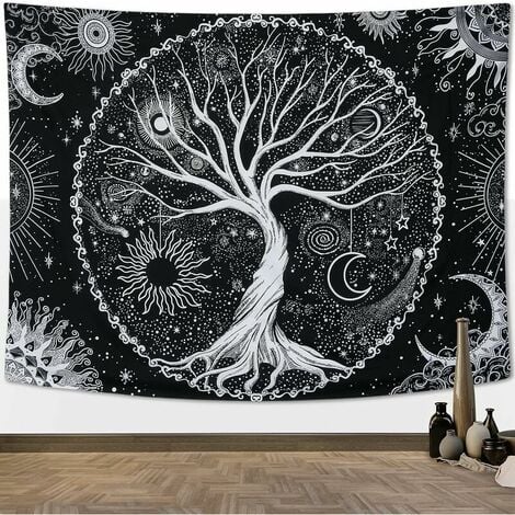 Tree of Life Tapestry Black and White starry Tapestry Aesthetic Wall Hanging Tapestries Home Decor for Bedroom,Living Room,Dorm (Tree of life, 200x1350cm)