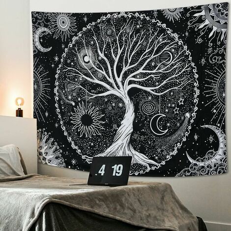 Tree of Life Tapestry Black and White starry Tapestry Aesthetic Wall Hanging Tapestries Home Decor for Bedroom,Living Room,Dorm (Tree of life, 200x1350cm)