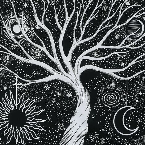 Tree of Life Tapestry Black and White starry Tapestry Aesthetic Wall Hanging Tapestries Home Decor for Bedroom,Living Room,Dorm (Tree of life, 200x1350cm)