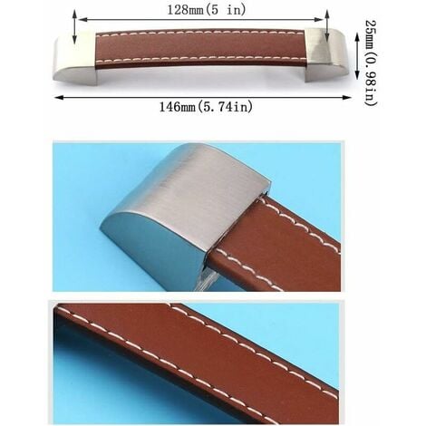 Set of 8 metal and leather drawer or cupboard handles-C