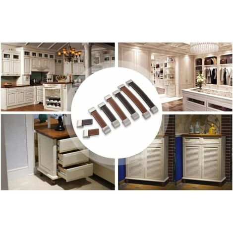 Set of 8 metal and leather drawer or cupboard handles-C