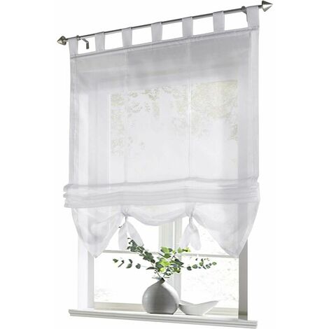 Roman Shade Loop Curtains Kitchen Roman Shades Sheer Blind Loop Curtains Modern Voile White WxH 80x155cm 1 pc (1/5)