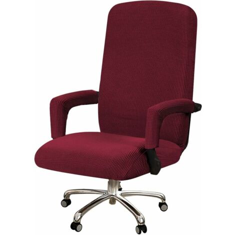 High Stretch Office Chair Cover Spandex Chair Cover for Office Chair Computer Office Chair Covers High Back, Feature Checked Jacquard Fabric Modern Simplism Style (Large, Burgundy Red)