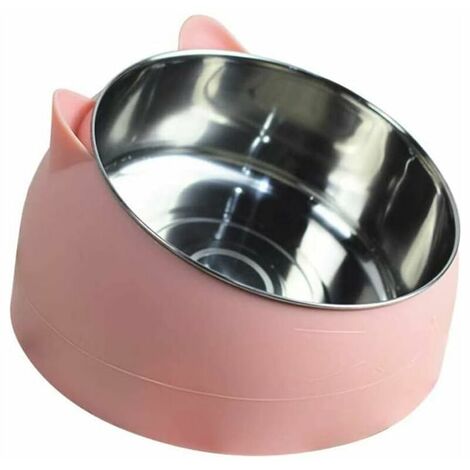 Cat Bowl 400ml Stainless Steel Pet Bowl Non-Slip Anti-spill Base Rubber Mat Large Dog Bowl Light Pink (1/5)
