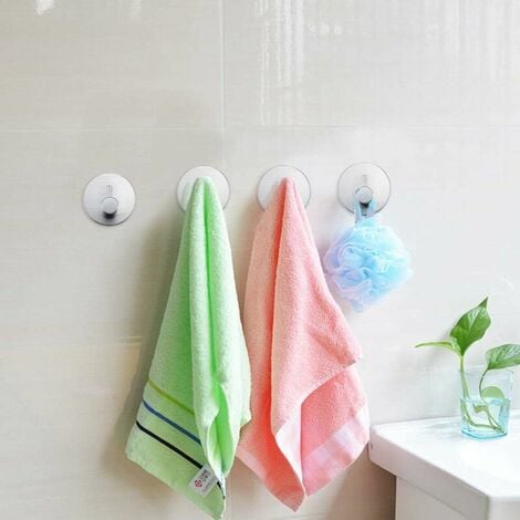 Heavy Duty Adhesive Hooks Wall Hangers Waterproof Stainless Steel Towel Hooks for Hanging Kitchen Bathroom Home Stick on Wall (Round Base)-4 Packs