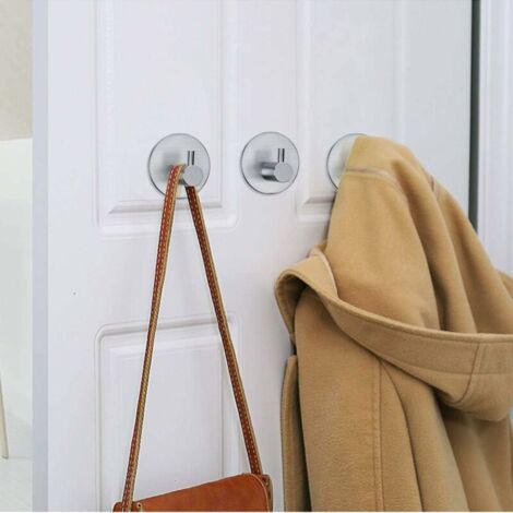 Heavy Duty Adhesive Hooks Wall Hangers Waterproof Stainless Steel Towel Hooks for Hanging Kitchen Bathroom Home Stick on Wall (Round Base)-4 Packs
