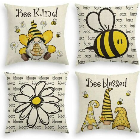 Watercolor Daisy Bee Kind Gnome Flower Throw Pillow Cover, 18 x 18 Inch Summer Holiday Party Cushion Case for Sofa Couch Set of 4 (1/5)