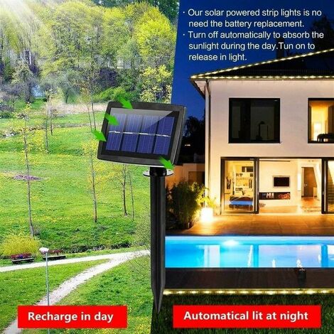 Outdoor waterproof solar light strip, automatic on / off, 2 modes, flexible and cutting table, self-adhesive, 5 m 150 LEDs light strip window staircase roof terrace not Warm white