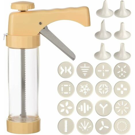 Pastry accessories for pastry press, cookie press and decorative syringe, pastry syringe, biscuit, with 16 jigs and 6 nozzles (1/5)