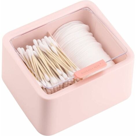 Plastic Cotton Balls Holder Bathroom Storage Qtips Holder Swabs Pads Dispenser with Hinged Cover Lid, 2 Separates Containers, Pink
