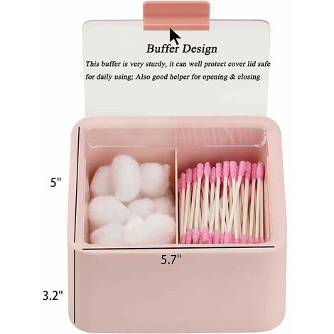Plastic Cotton Balls Holder Bathroom Storage Qtips Holder Swabs Pads Dispenser with Hinged Cover Lid, 2 Separates Containers, Pink