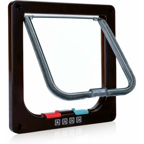 Cat Flap, 4 Way Manual Lock, Energy Saving, Weatherstripping, Convenient, Small Dog, Easy to Install and Use, Upgraded Version Brown