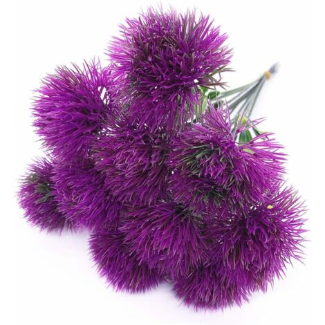 Artificial Dandelion Flowers, Plastic Plants Shrubs Bushes Fake Grass Wedding Indoor Outdoor Home Garden Verandah Centerpieces Arrangements Party Decoration Planting Filler - Purple 10 Pcs (1/5)