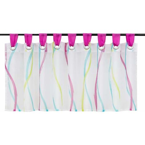 Disc curtain Transparent voile bistro curtain with belt loops, wave pattern H / W 60/120 cm, colored pink