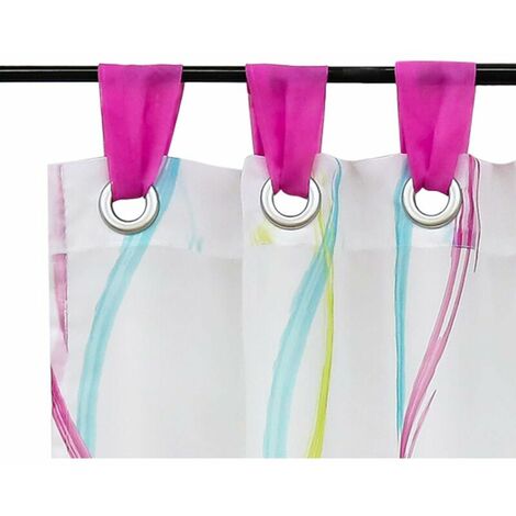 Disc curtain Transparent voile bistro curtain with belt loops, wave pattern H / W 60/120 cm, colored pink