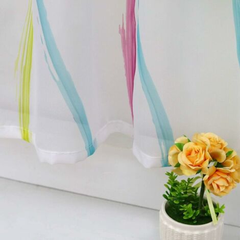 Disc curtain Transparent voile bistro curtain with belt loops, wave pattern H / W 60/120 cm, colored pink