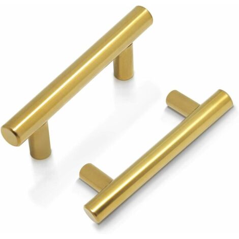 Cabinet Handle Brass - door bar T-shaped door knobs for kitchen furniture, stainless steel - 9 sizes: 50mm, 64mm, 76mm, 96mm, 128mm, 160mm, 192mm, 224mm, 256 mm-A （1pc） (1/5)