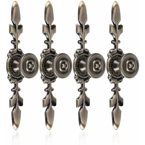 4Pcs Drawer Handles Vintage Style Zinc Alloy Pull Knob Furniture Drawer Cupboard Cupboard Cabinet with Screws Home Decoration (Green Bronze) (1/5)