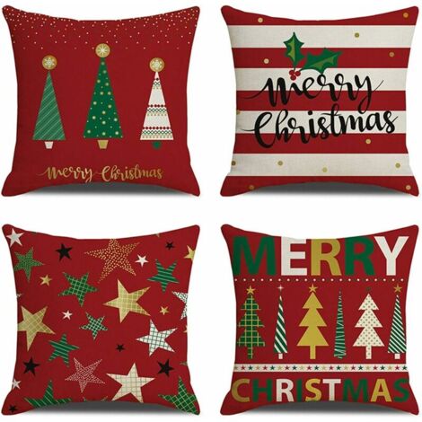 Decorative Pillow Covers, 45.7 X 45.7 Cm, 4 Pieces, For Winter, Decorative Pillows For Couch, Sofa, Bed, Breathable Linen With Hidden Zipper (Christmas Tree) (1/5)