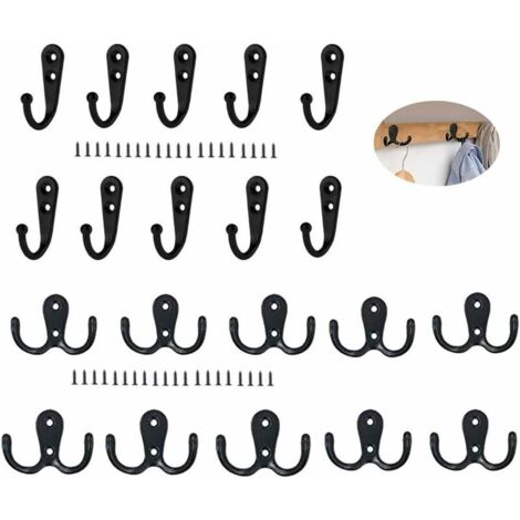 20 Pack Vintage Clothes Hooks - 10 Double Hooks and 10 Individual Screw-on Hooks - Metal Wall Hooks for Hats and Hats (1/5)