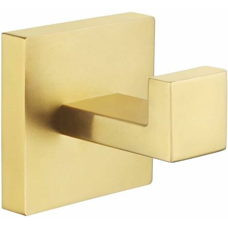 Bath Towel Hook, SUS304 Stainless Steel Shower Towel Holder, Bathroom Robe Hook, Kitchen Dish Towel Hanger, Square Coat Hook, Single Robe Hook for Cabinet Wall Mount, Brushed Gold