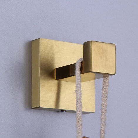 Bath Towel Hook, SUS304 Stainless Steel Shower Towel Holder, Bathroom Robe Hook, Kitchen Dish Towel Hanger, Square Coat Hook, Single Robe Hook for Cabinet Wall Mount, Brushed Gold