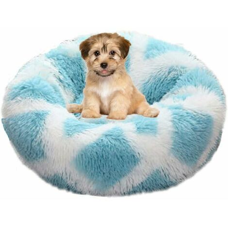Dog Basket Round Cat Basket Fluffy Pet Bed Cushion Soft and Comfortable, Warm, Waterproof, Non-slip and Washable Dog Cushion Suitable for Cats, Dogs Blue and White60