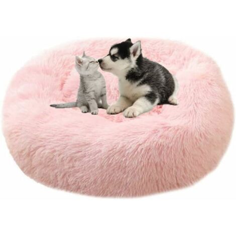 Dog Basket Round Cat Basket Fluffy Pet Bed Cushion Soft and Comfortable, Warm, Waterproof, Non-slip and Washable Dog Cushion Suitable for Cats, Dogs Light Pink40 (1/5)