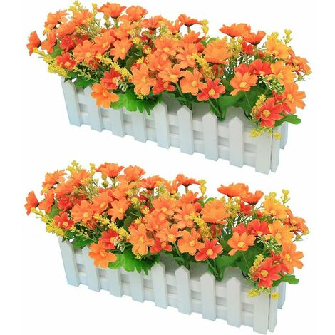 2pcs Artificial Gerbera with Wooden Fence Loggerhead Daisy Daisy Silk Flowers Decoration Artificial Flowers Potted Plants Fake Chrysanthemum Artificial Flowers Artificial Bonsai Plants - Yello (1/5)