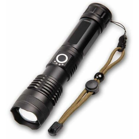 Rechargeable LED Torch Light XHP50.2 5000 High Lumens Handheld Flashlight Tactical Super Bright Torches 5 Modes Waterproof Zoomable Power Display 18650 Battery Included