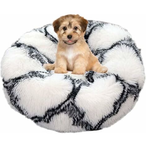 Dog Basket Round Cat Basket Fluffy Pet Bed Cushion Soft and Comfortable Warm Waterproof Non slip and Washable Dog Cushion Suitable for Cats Dogs Black and white 60