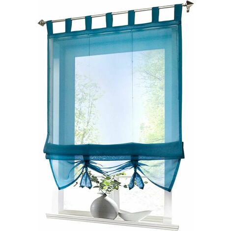 Roman Blind with Loop Curtains Kitchen Roman Shades Sheer Curtains with Blind Loop Modern Voile Blue WxH 60x155cm 1pc