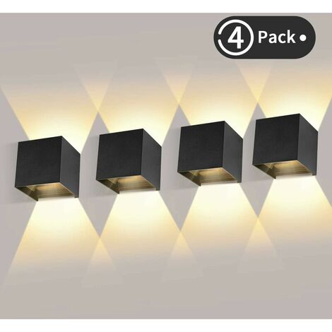 4 Pièces Applique Murale LED Exterieur 12W Appliques Murales Interieur 3000K Blanc Chaud Design Etanche IP65 - Noir (1/5)