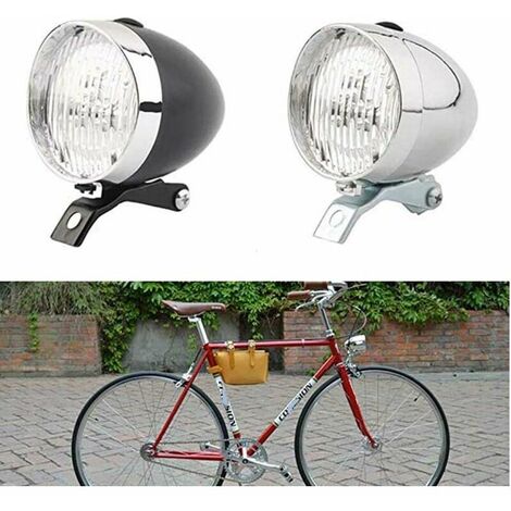 Lumière de vélo, phare, éclairage avant de vélo, lampe de vélo, lampe de poche avertissement de sécurité vintage 3 LED lampe de vélo rétro (argent) (1/5)