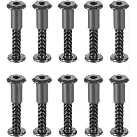 Lot de 10 Boulons de Fixation de M6 x 35 mm avec Écrous Assortis Écrou de Manchon avec la Tête Ronde de Trou Hexagonal en Acier au Carbone Noir Convenant aux Sac ou Ceinture en Cuir (1/5)