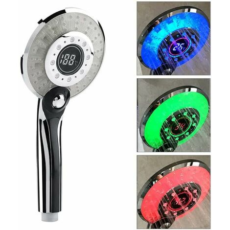 Pommeau de Douche à LED à Main 3 Couleurs Contrle de la température Douchette à Main avec Affichage de température Digital économie d'eau 3 Mode de pulvérisation (1/5)